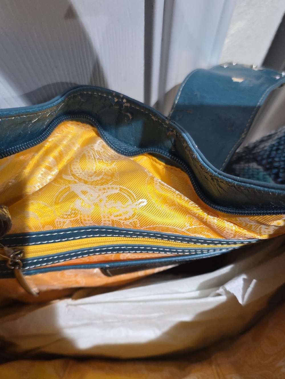 Sharif NWT Blue Snake-Print Shoulder Bag with Metallic Trim - Picture 7 of 14